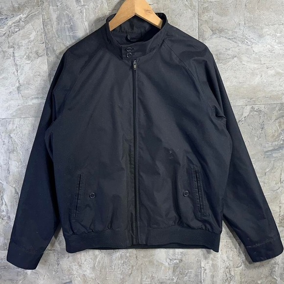 Lands End Jacket Mens Large Black Wool Blend Full Zip Up Car Coat Thick outdoor